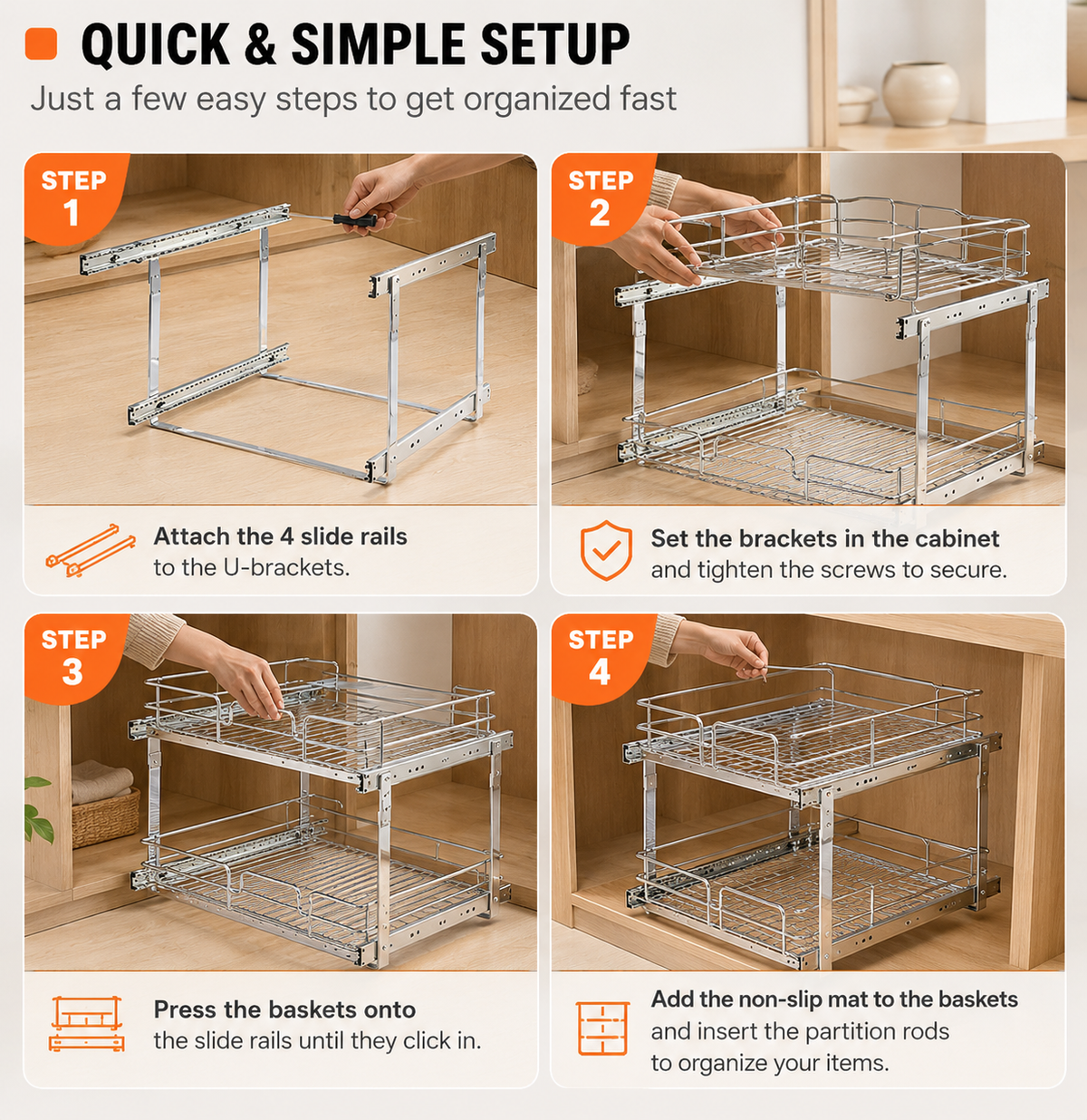 2-Tier Sliding Cabinet Storage Organizer