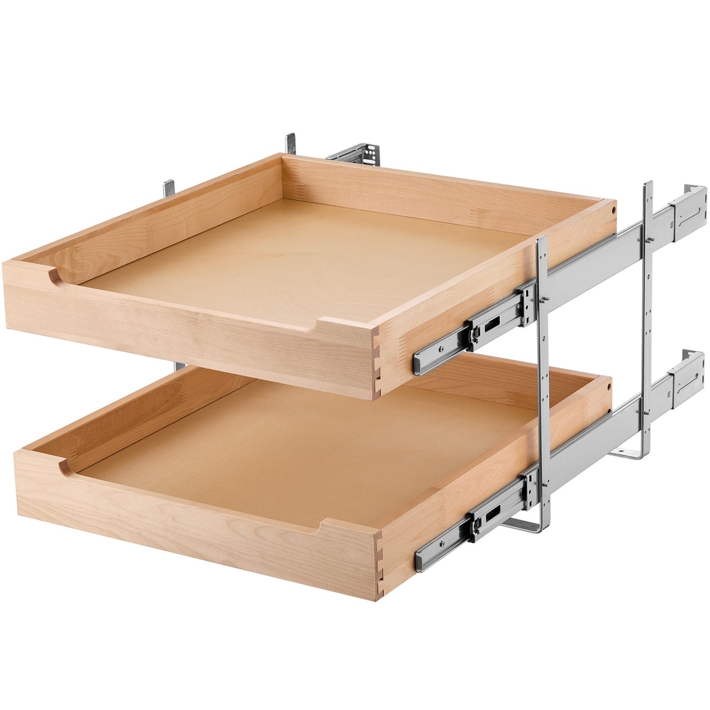 KFFKFF 2-Tier Pull-Out Cabinet Organizer, 20"W x 21"D Sliding Drawer, Soft-Close Shelf, Durable Wooden Design, Adjustable Base for Kitchen, Pantry, or Bathroom Storage