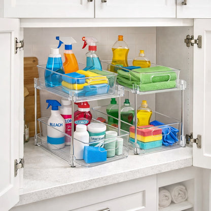 Sorbus 2-Tier Pull-Out Storage Drawers 2-Pack for Bathroom, Kitchen & Utility Organization