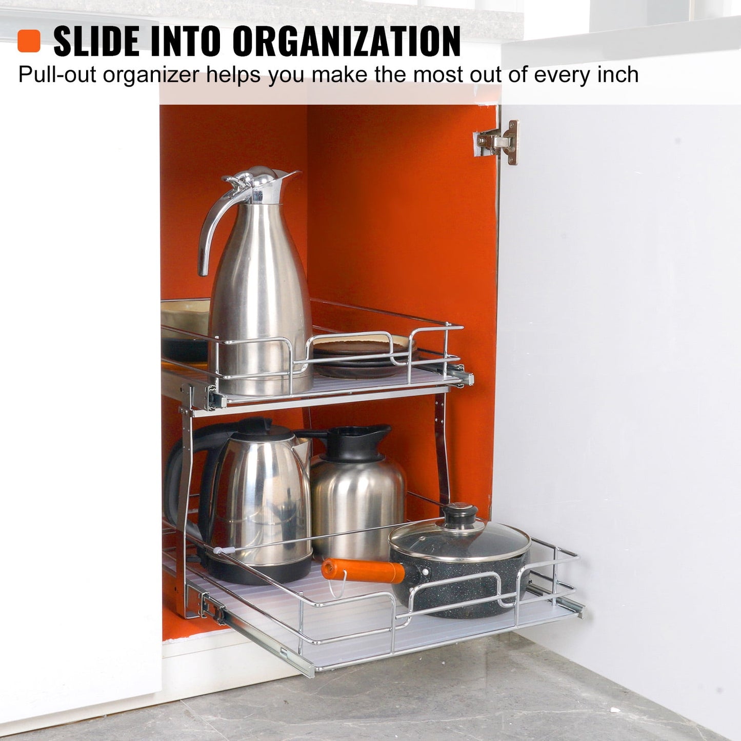 KFFKFF 2-Tier Pull-Out Cabinet Organizer, 17"Wx21"Dx15"H Sliding Storage Shelves, Durable Steel Roll-Out Drawers for Home, Fits 18.5"Wx22"Dx18"H Cabinet Installation