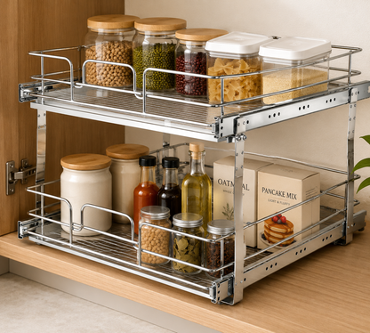 2-Tier Sliding Cabinet Storage Organizer
