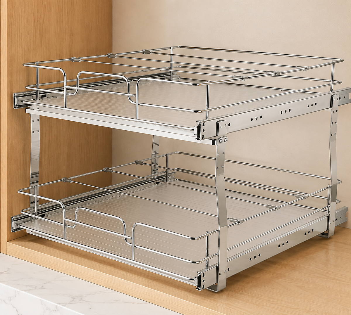 2-Tier Sliding Cabinet Storage Organizer