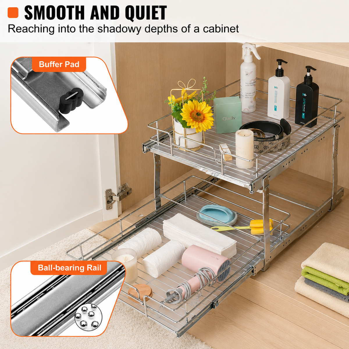 2-Tier Sliding Cabinet Storage Organizer