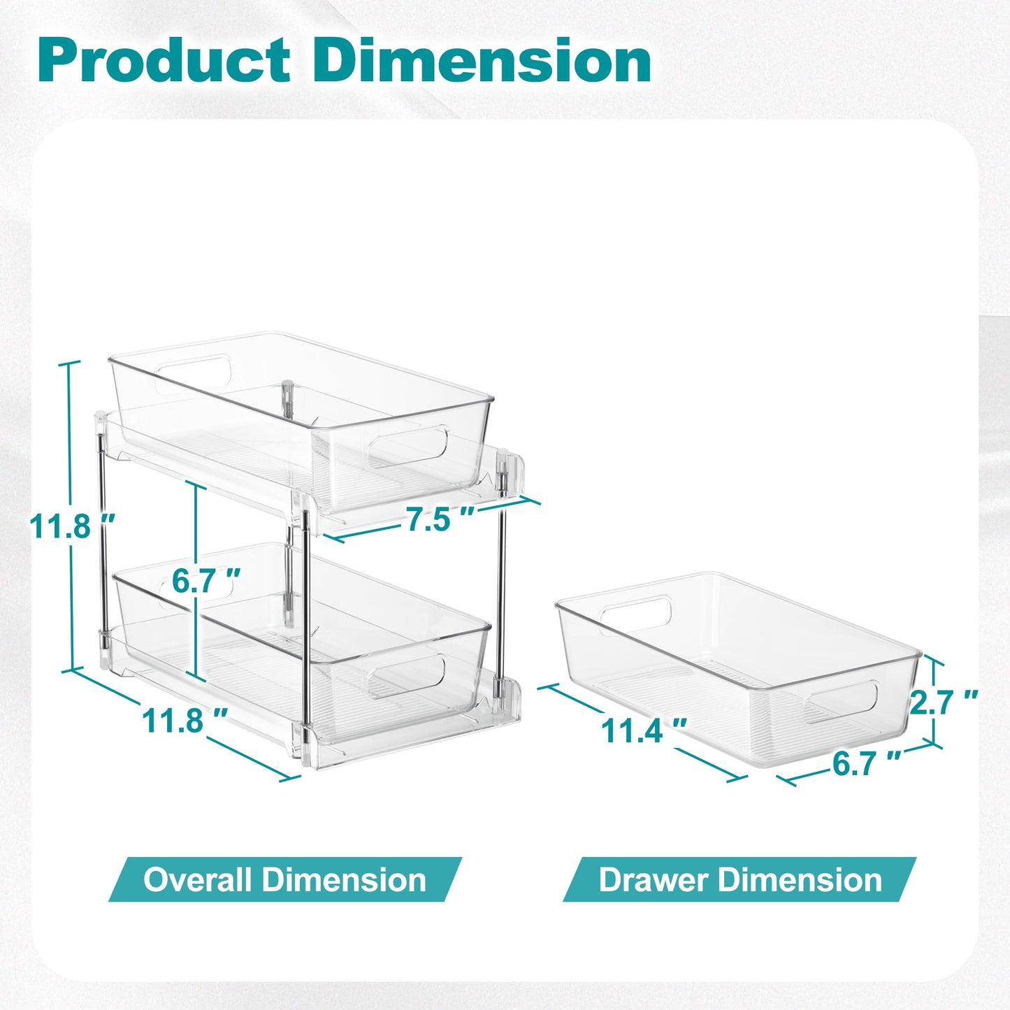 Sorbus 2-Tier Pull-Out Storage Drawers 2-Pack for Bathroom, Kitchen & Utility Organization