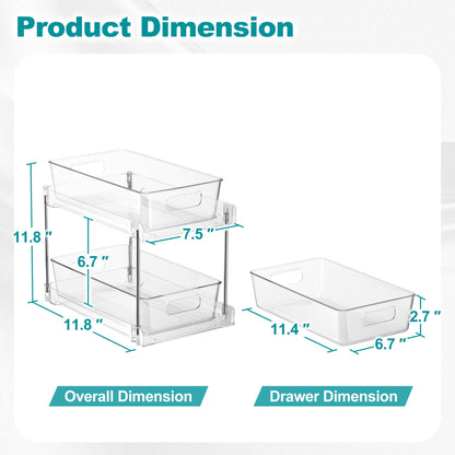 Sorbus 2-Tier Pull-Out Storage Drawers 2-Pack for Bathroom, Kitchen & Utility Organization