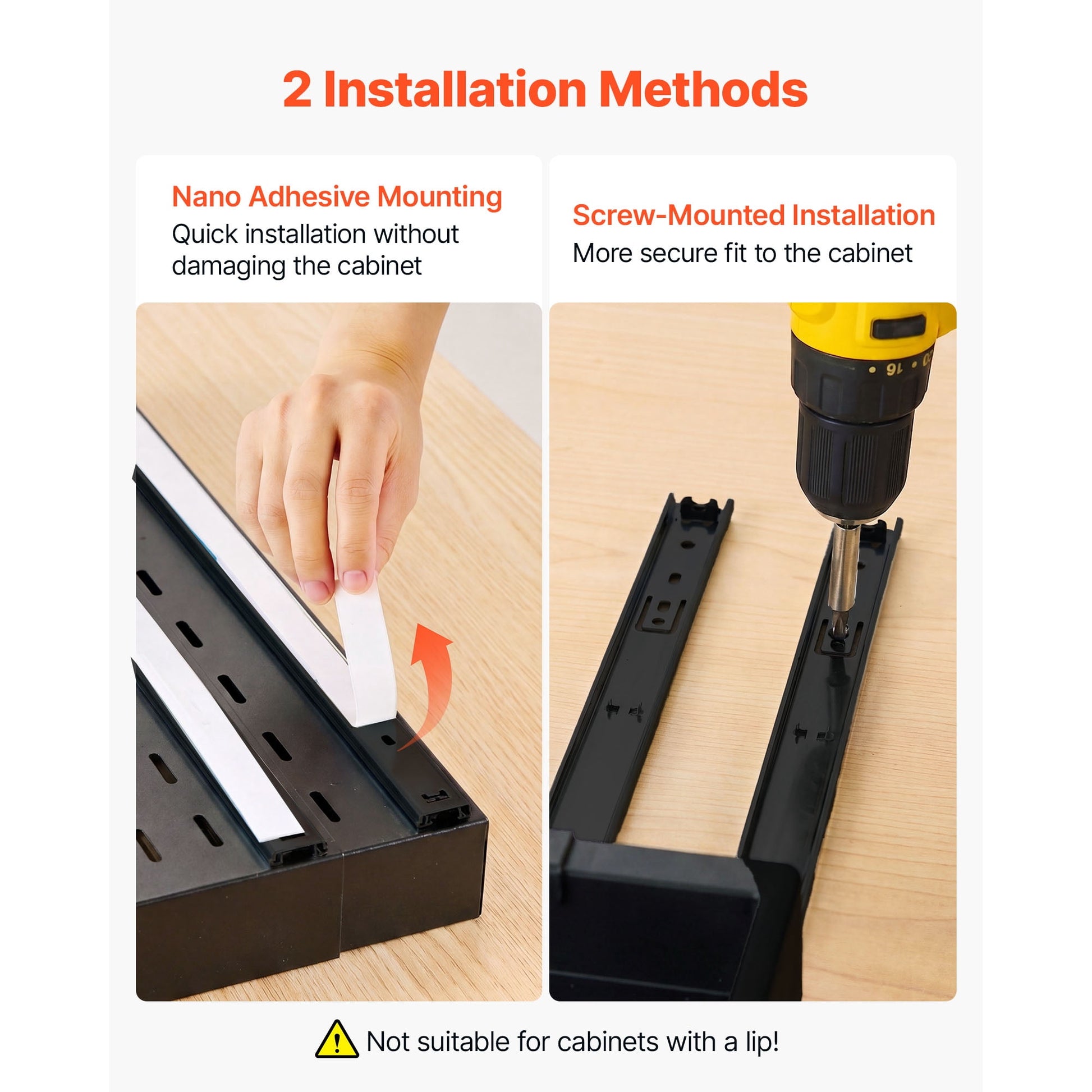 KFFKFF Pull-Out Cabinet Organizer, 4-Pack Adjustable Width (12.2"-18.9"), 20.47" Deep Sliding Drawers for Kitchen and Pantry Cabinets, Includes Nano Adhesive Strips, Black
