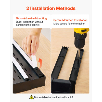 KFFKFF Pull-Out Cabinet Organizer, 4-Pack Adjustable Width (12.2"-18.9"), 20.47" Deep Sliding Drawers for Kitchen and Pantry Cabinets, Includes Nano Adhesive Strips, Black