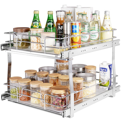 KFFKFF 2-Tier Pull-Out Cabinet Organizer, 17"Wx21"Dx15"H Sliding Storage Shelves, Durable Steel Roll-Out Drawers for Home, Fits 18.5"Wx22"Dx18"H Cabinet Installation
