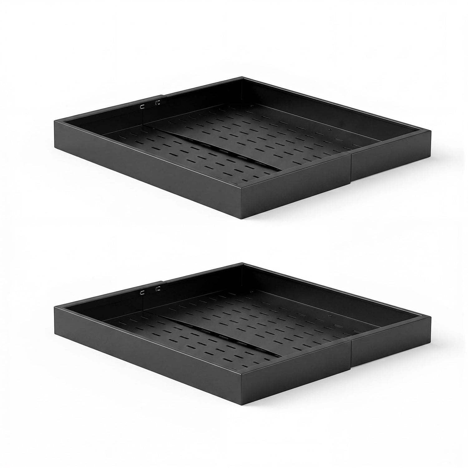 KFFKFF Pull-Out Cabinet Organizer, 4-Pack Adjustable Width (12.2"-18.9"), 20.47" Deep Sliding Drawers for Kitchen and Pantry Cabinets, Includes Nano Adhesive Strips, Black