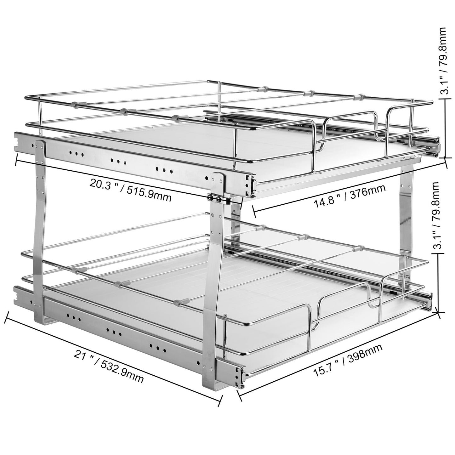 KFFKFF 2-Tier Pull-Out Cabinet Organizer, 17"Wx21"Dx15"H Sliding Storage Shelves, Durable Steel Roll-Out Drawers for Home, Fits 18.5"Wx22"Dx18"H Cabinet Installation