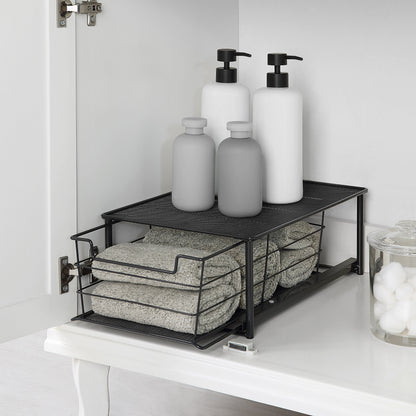 Mainstays Black Small Stackable Slide-Out Drawer Organizer 10 in x 15 in x 5.5 in