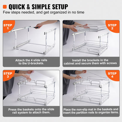 KFFKFF 2-Tier Pull-Out Cabinet Organizer, 17"Wx21"Dx15"H Sliding Storage Shelves, Durable Steel Roll-Out Drawers for Home, Fits 18.5"Wx22"Dx18"H Cabinet Installation