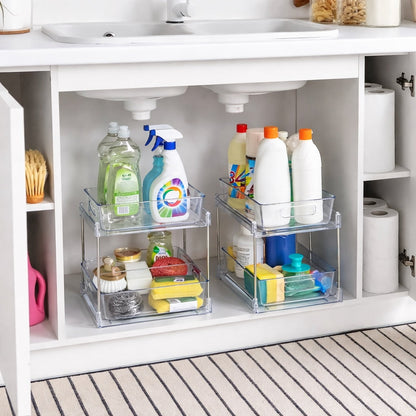 Sorbus 2-Tier Pull-Out Storage Drawers 2-Pack for Bathroom, Kitchen & Utility Organization